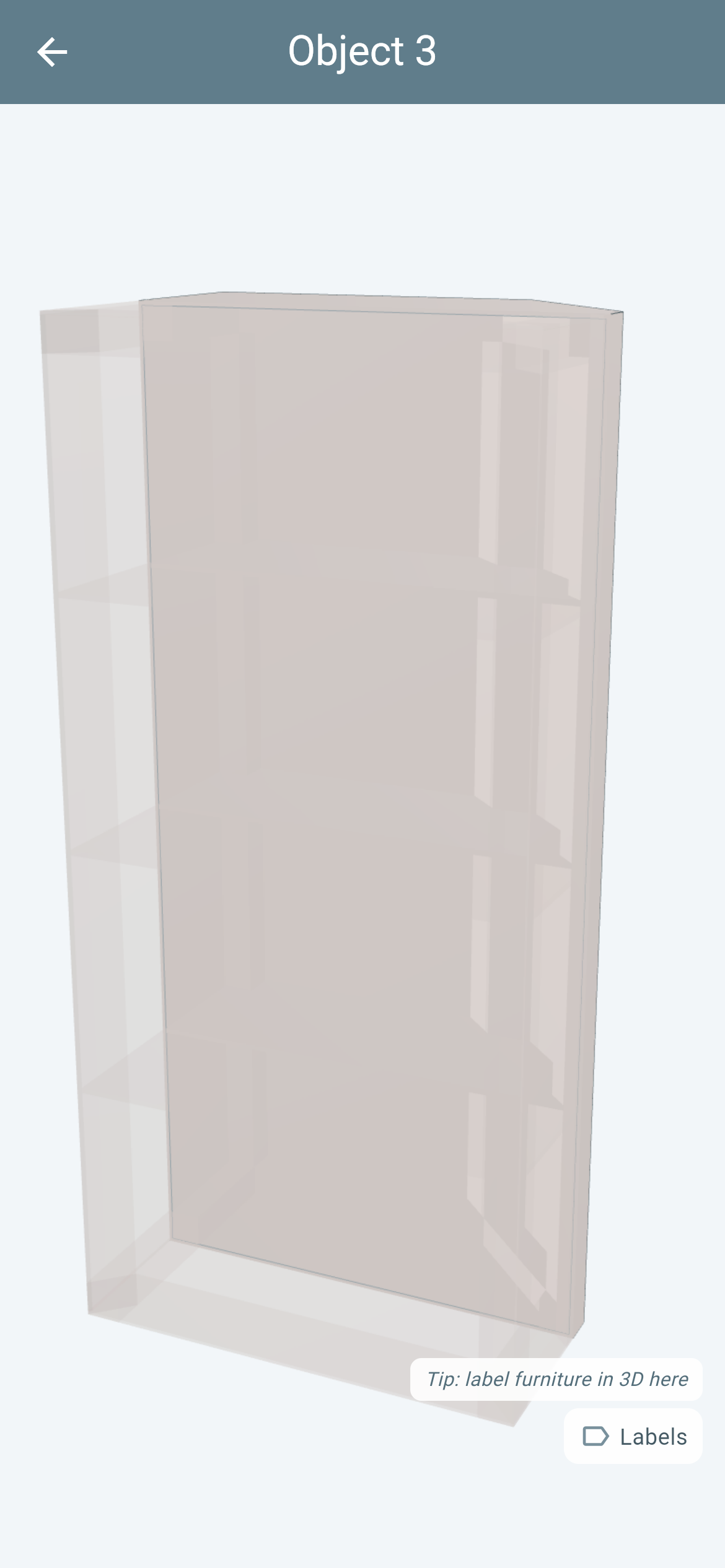 3D-Bauansicht des Schranks hinter dem Drehsitz mit Ständerwerk, Beplankung und Fachböden