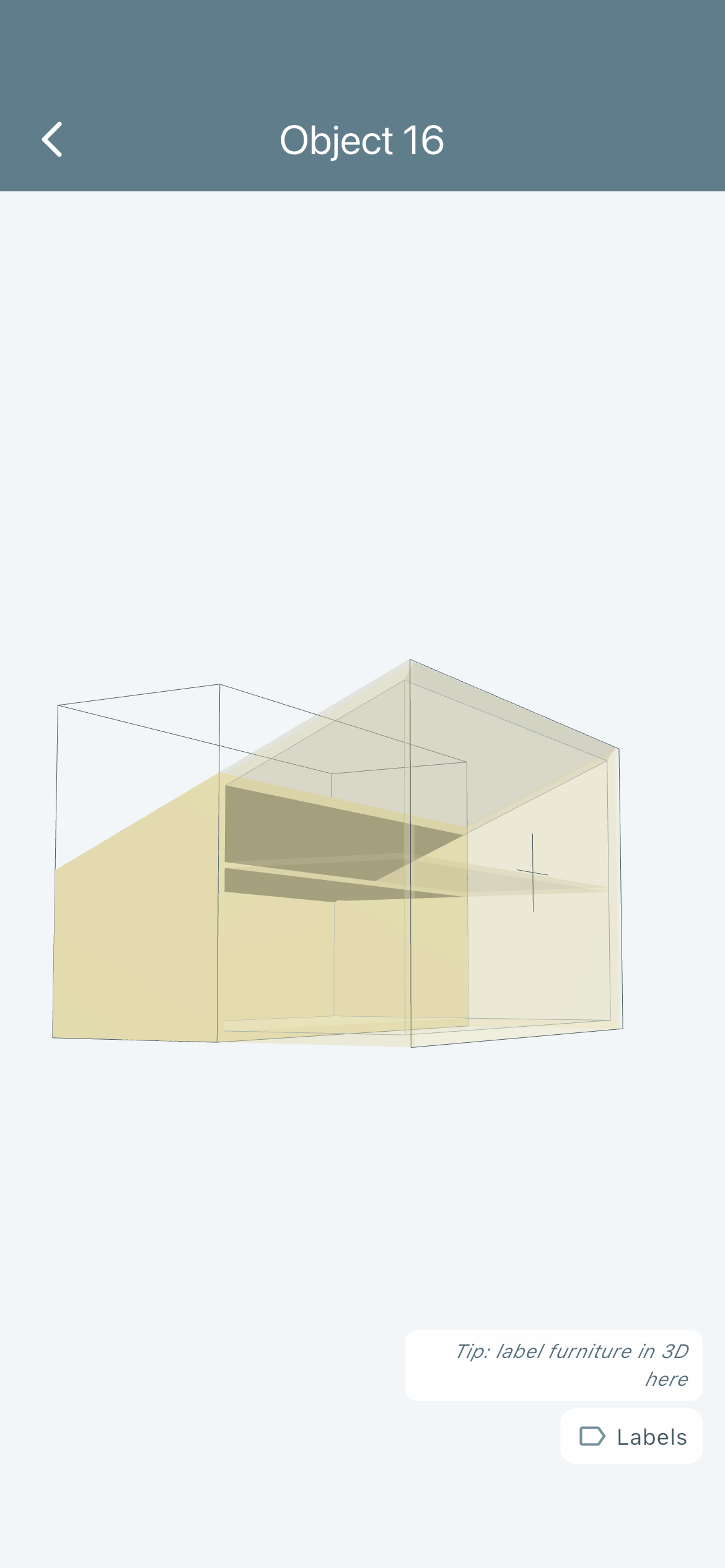 3D-Ansicht der Schrägbox mit Fachböden, die zur Schräge hin schmaler werden