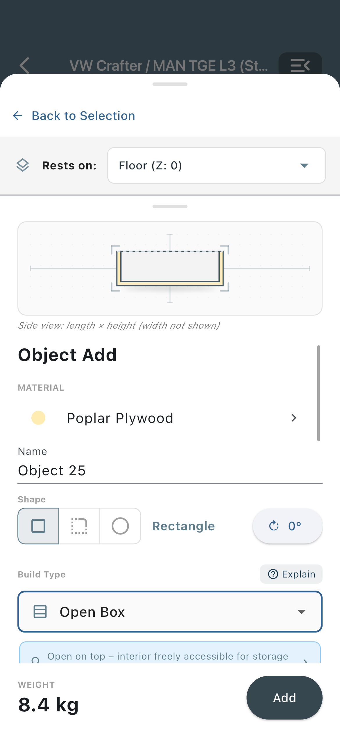 Bauweise Open Box im Objekt-Editor