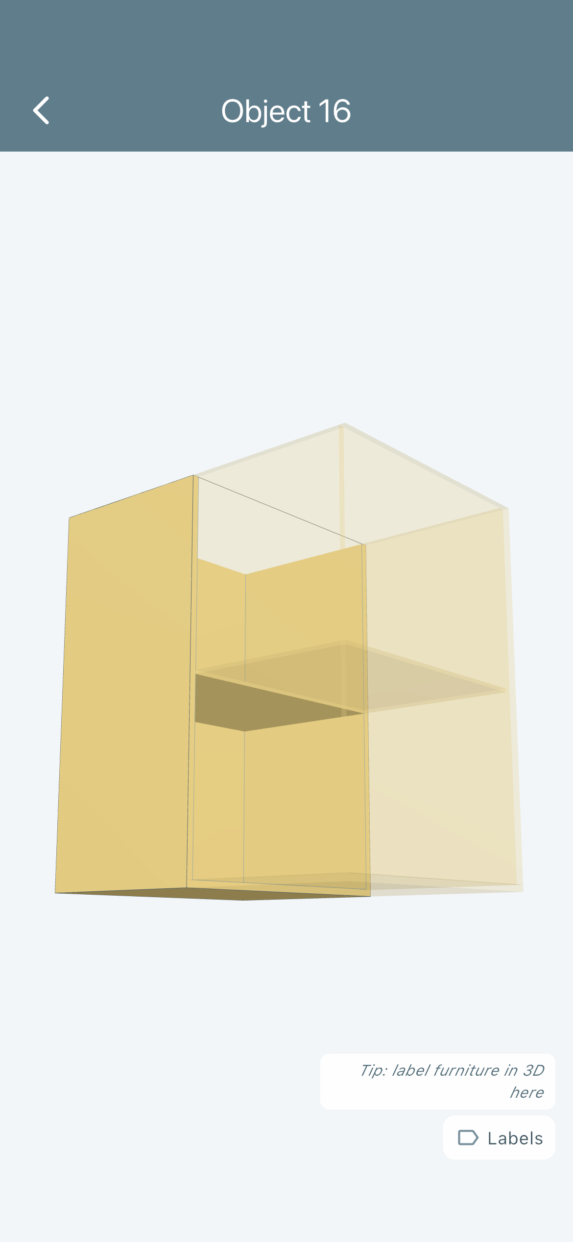 3D-Ansicht derselben offenen Box mit freiem Innenraum