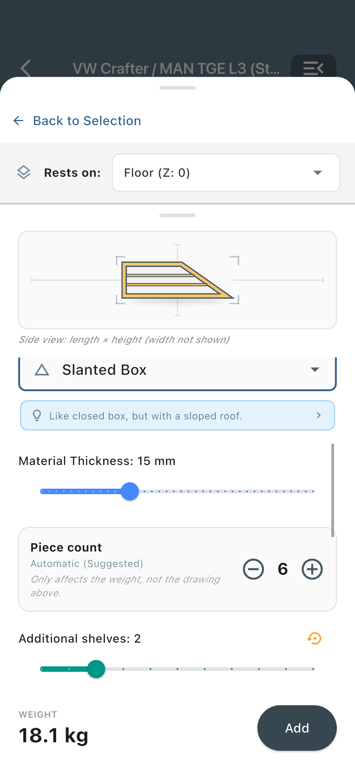Bauweise Slanted Box mit 2D-Konstruktionsvorschau