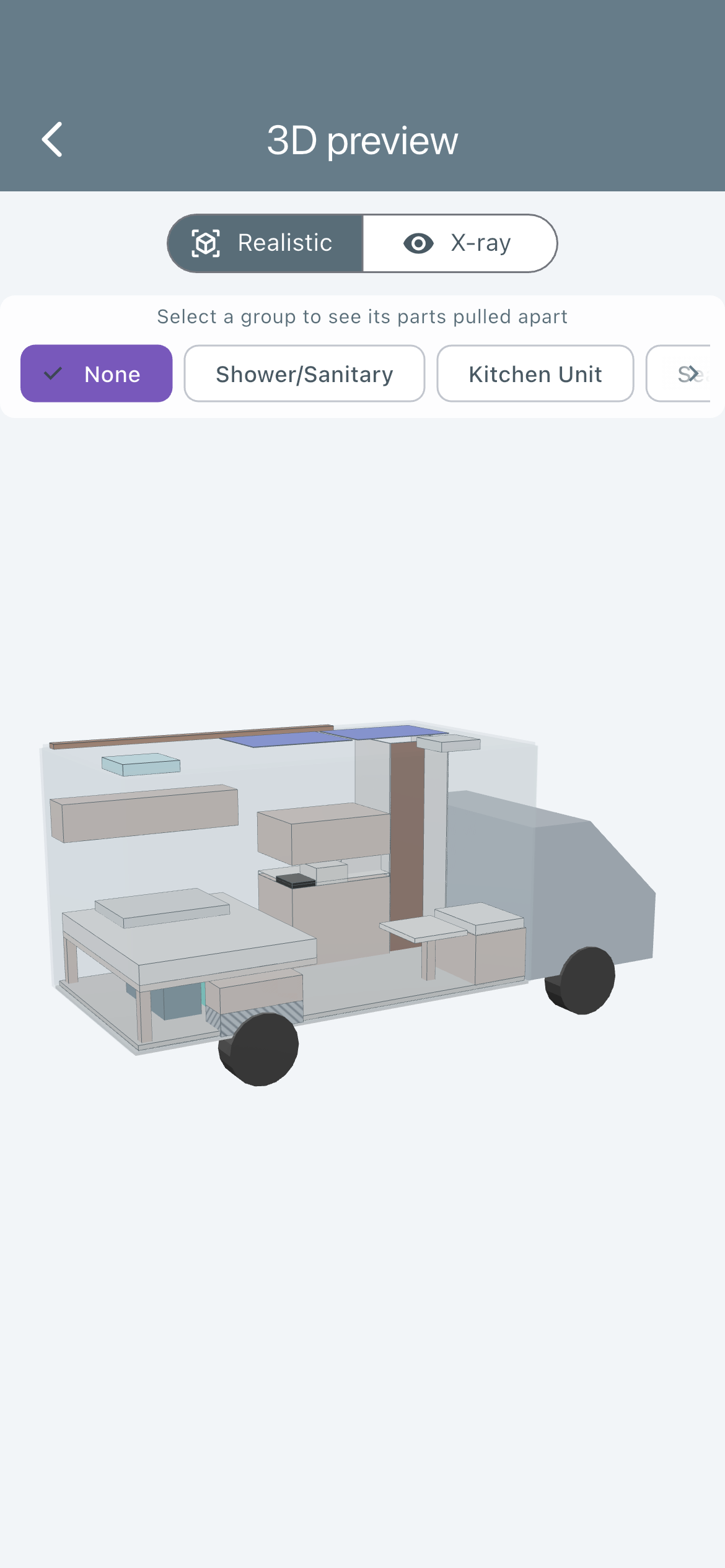 3D-Vorschau des Ausbaus im Realistic-Modus